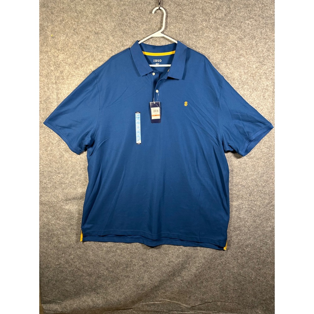 IZOD Mens Big and Tall Short Sleeve Pique Polo Shirt Blue 3XLT 46IZMGB11X422 NWT